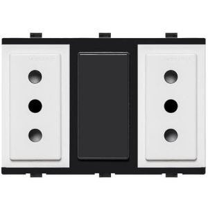 DADO TOMACORRIENTE DUPLEX TRES EN LINEA CON TIERRA DE 3 MODULOS S17 BLANCO SINTHESI