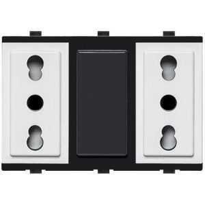 DADO TOMACORRIENTE DUPLEX BIPASO TRES EN LINEA CON TIERRA DE 3 MODULOS S17 BLANCO SINTHESI