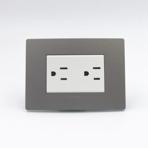 TOMACORRIENTE DUPLEX AMERICANO CON TIERRA S33 PLACA PIEDRA Y DADO S22 BLANCO SINTHESI